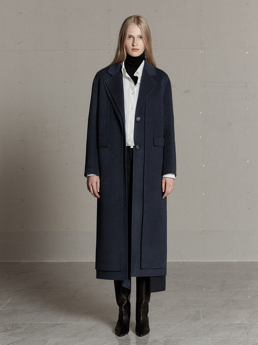 AVENUE Cashmere Blended Double Layered Wool Handmade Coat_Indigo Navy