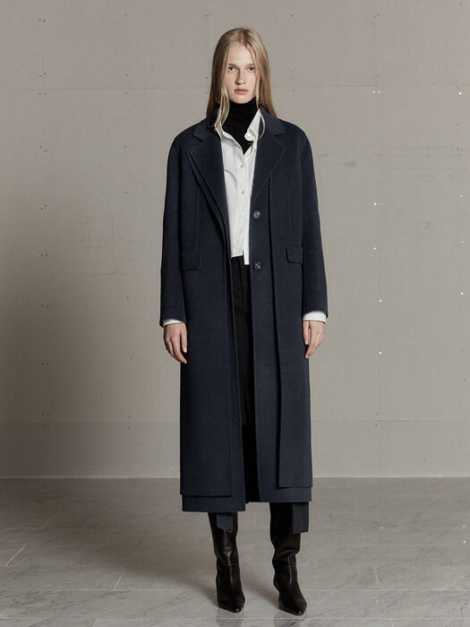 AVENUE Cashmere Blended Double Layered Wool Handmade Coat_Indigo Navy