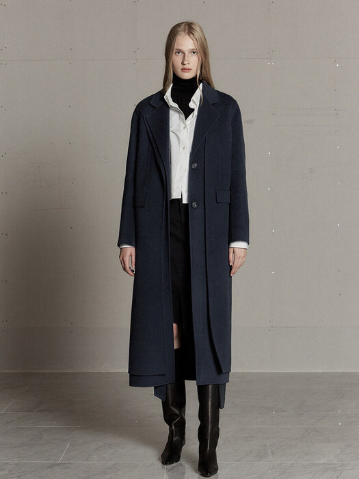 AVENUE Cashmere Blended Double Layered Wool Handmade Coat_Indigo Navy