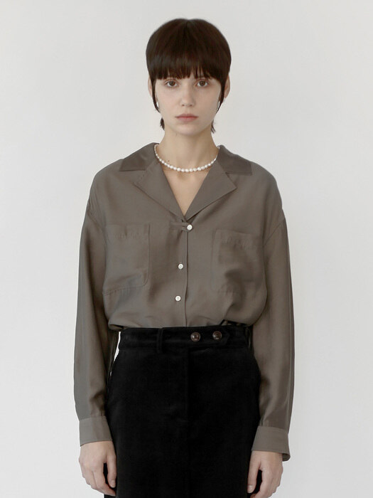 v-neck silky blouse brown