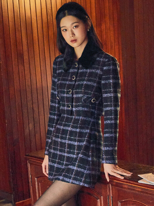 Lea Wool Tweed Jacket_Blue Check