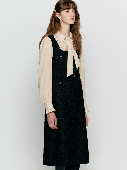 Tweed 4-pocket layered dress - Black