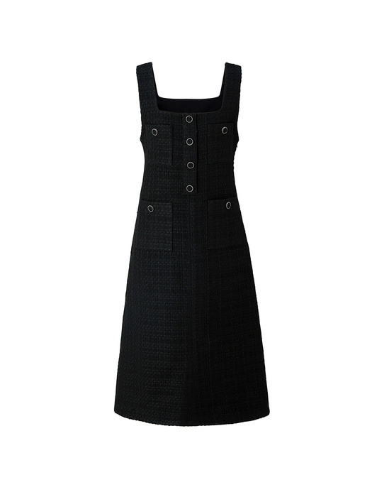 Tweed 4-pocket layered dress - Black