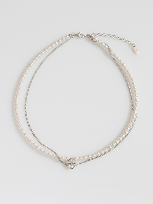 925 Oval Crystal Pearl Layer Necklace