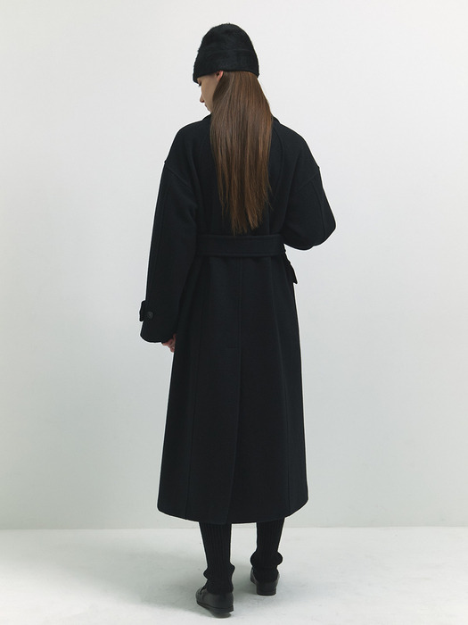 Boucle wool overfit double coat - Black