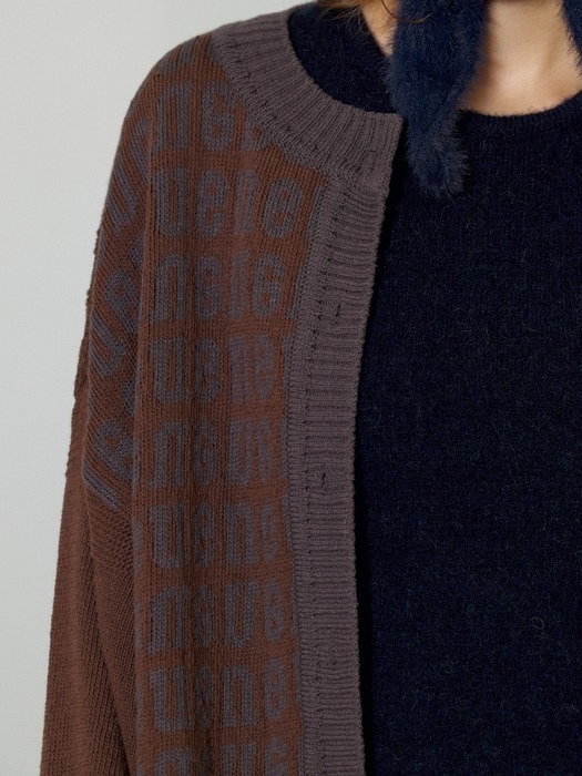 jacquard letter knit cardigan - brown