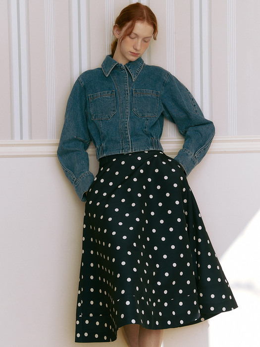 DELLOVO flared skirt (Navy&Ivory dot)