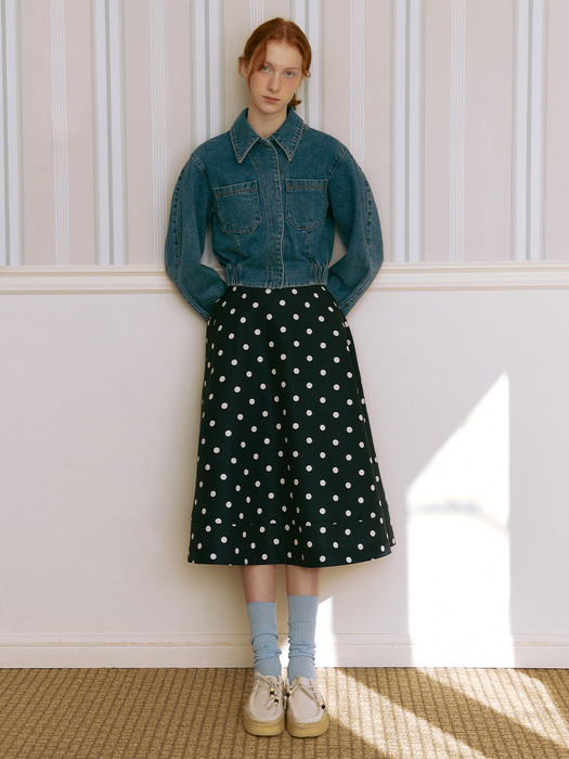 DELLOVO flared skirt (Navy&Ivory dot)