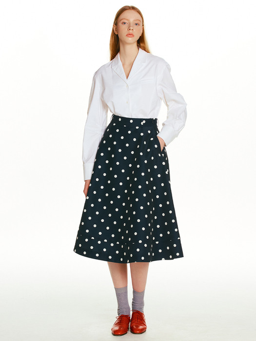 DELLOVO flared skirt (Navy&Ivory dot)