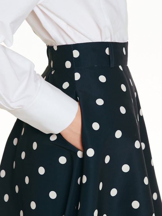 DELLOVO flared skirt (Navy&Ivory dot)