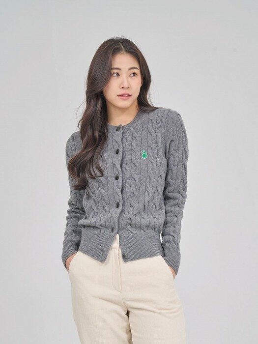 Cable Knit Color Symbol Cardigan_Gray
