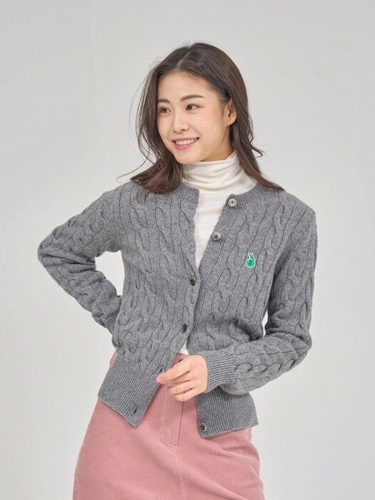 Cable Knit Color Symbol Cardigan_Gray