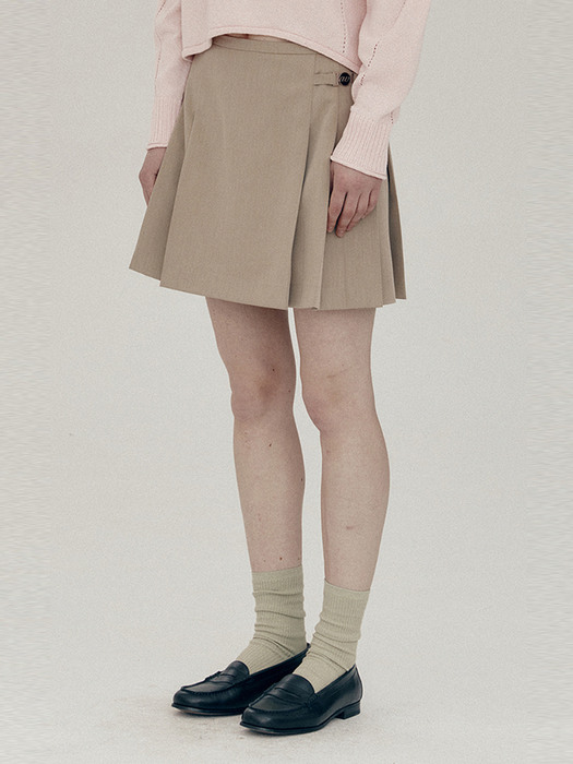 Pleated Mini Skirt_BEIGE
