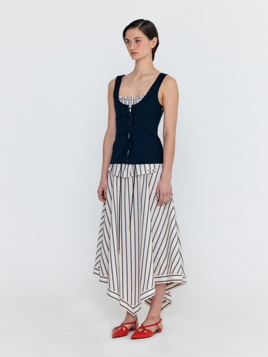 WOMILI Lace-Up Vest - Navy