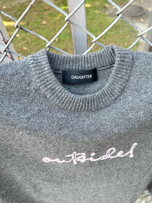 OUTSIDE! Embroidered Wool Pullover, gray