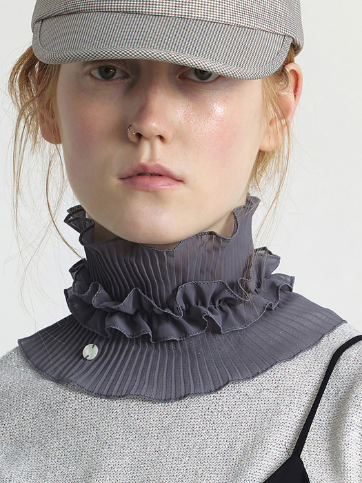 NECK TUBE / DOUBLE PLEATED LACE / GREY