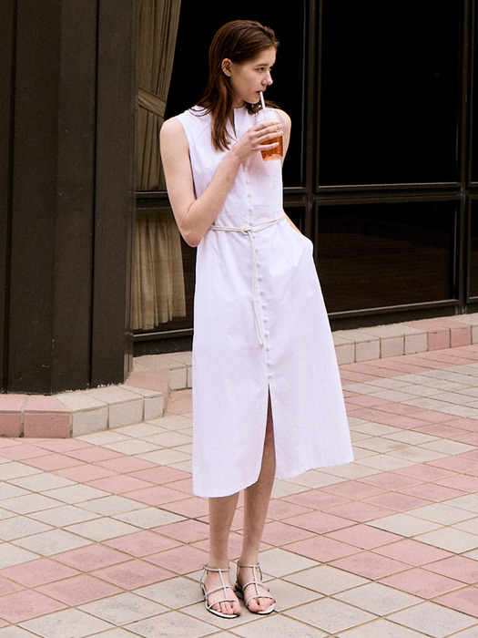 [COTTON] Button Point Belted Dress_2color