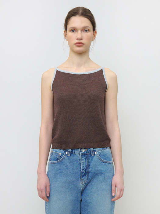 Paper Line Sleeveless Knit Top (Brown)