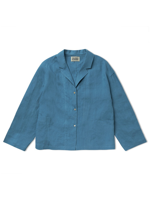 Linen Home Office Blazer Shirt - Blue