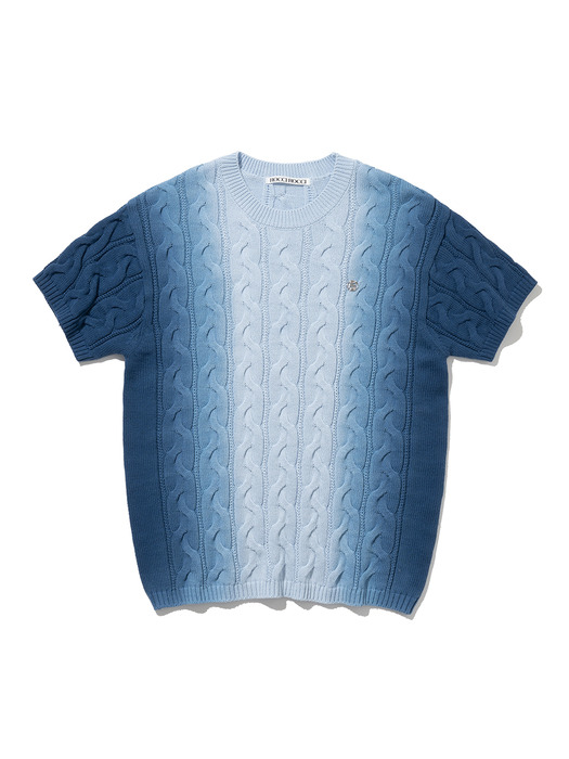 Gradation Washing Cable Knit Top [BLUE]
