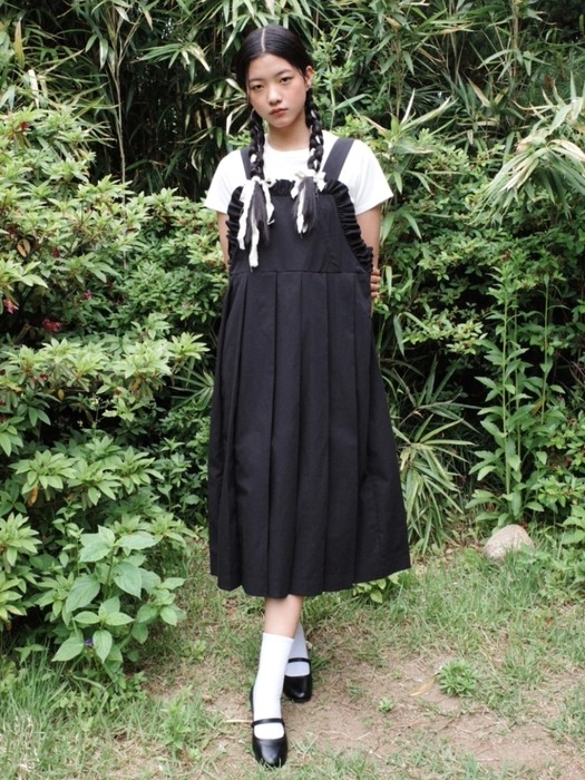 PLEATS OVERALL DRESS_BLACK