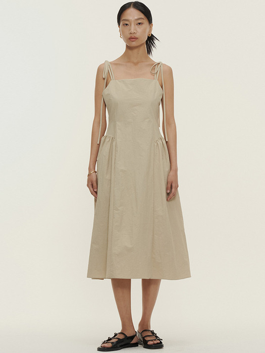 sleeveless ribbon dress_beige