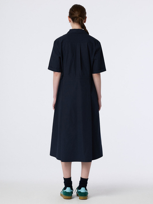 RIBBON POINT HALF BUTTON SHIRT DRESS (NAVY)