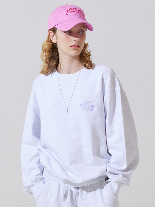 Back AD embroidery loose fit sweat shirts - whitemellange
