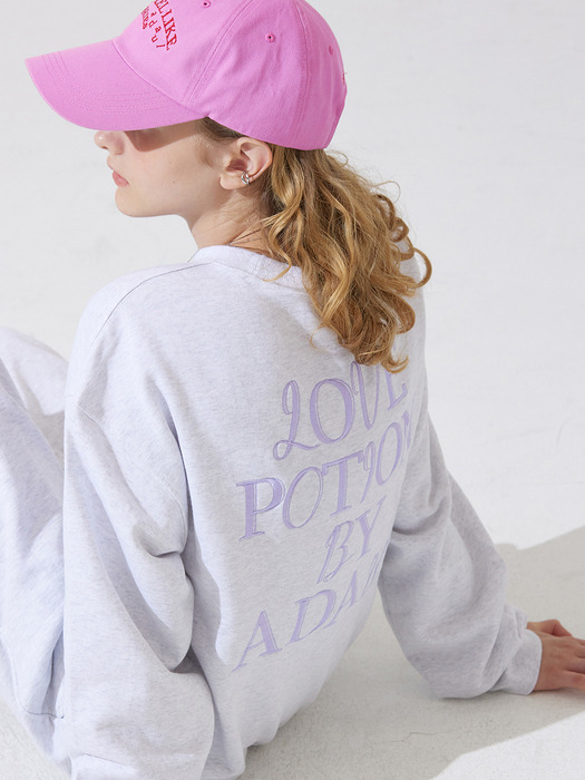 Back AD embroidery loose fit sweat shirts - whitemellange
