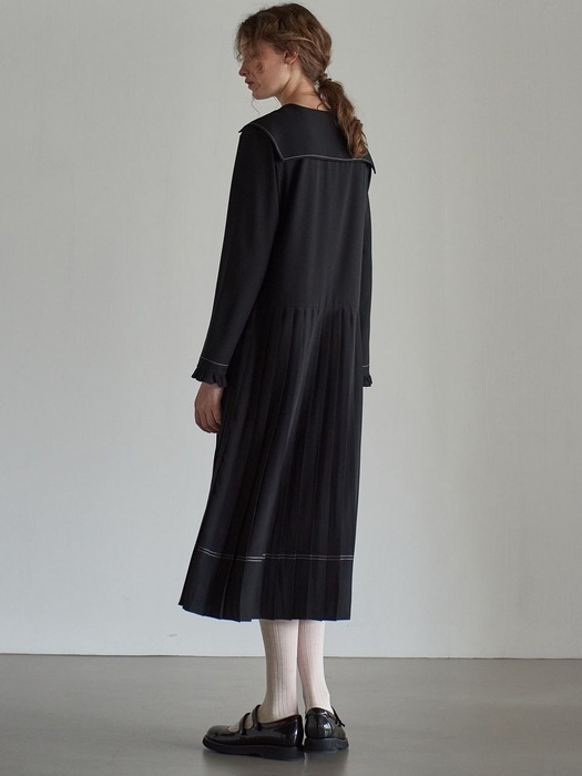 SAILOR STITCH PLEATS DRESS_BLACK