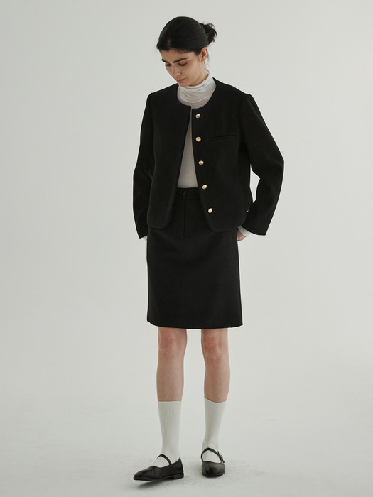 Wool blended Mid Skirt (Black)