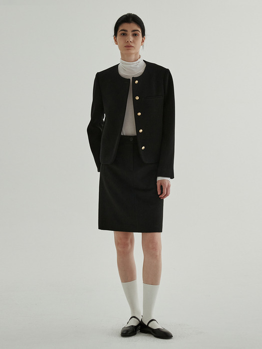 Wool blended Mid Skirt (Black)