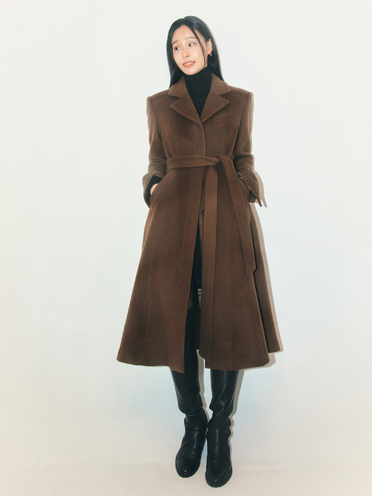 ALYVIA Mermaid cashmere blended belted coat (Brown)