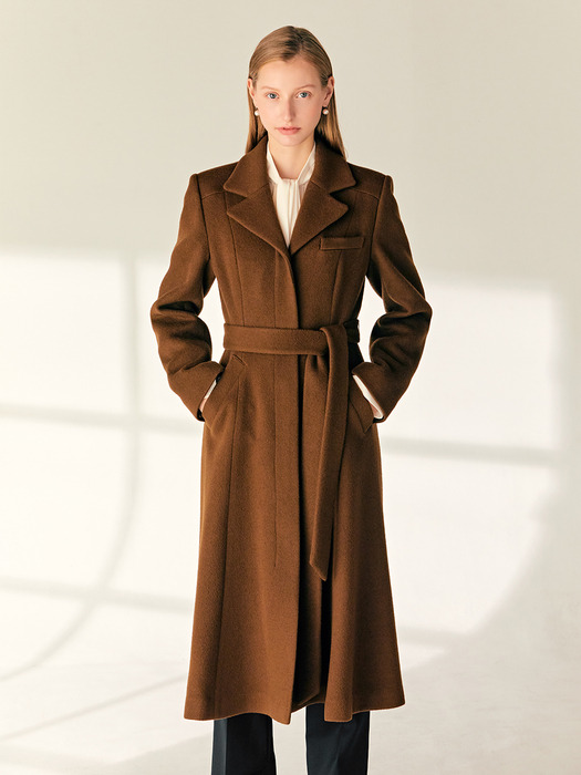 ALYVIA Mermaid cashmere blended belted coat (Brown)
