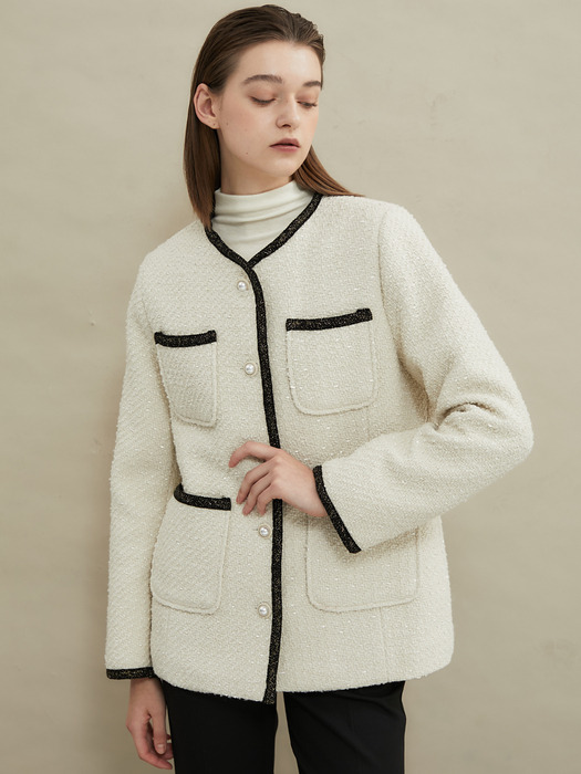 Pearl soft tweed jacket [Ivory]