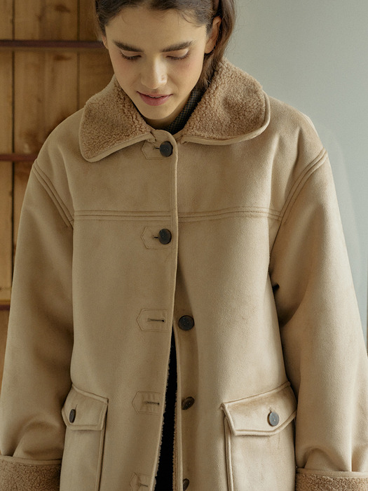 T Shearling Mustang Half Coat_Mocha Beige