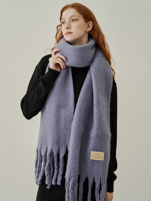 Simple patch wool long muffler - lavendergrey