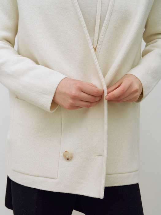 Double Breasted Pocket Knit Cardigan Ivory