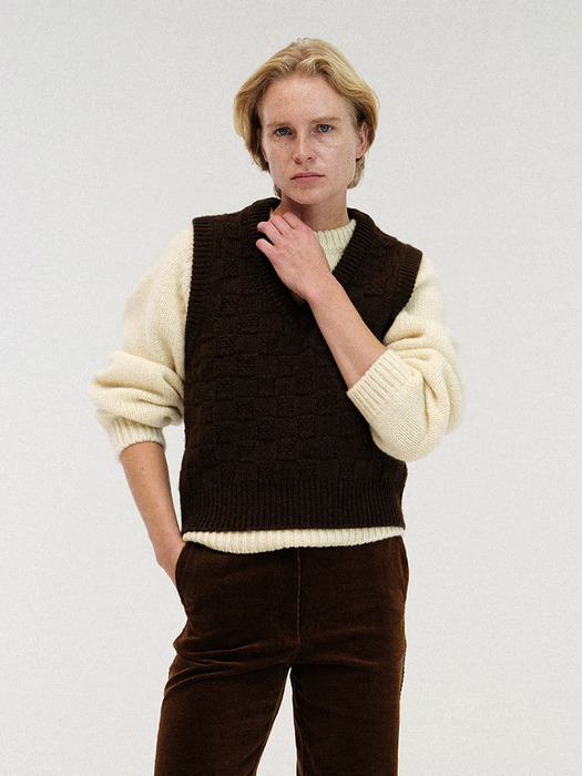 Chess wool vest (Brown)