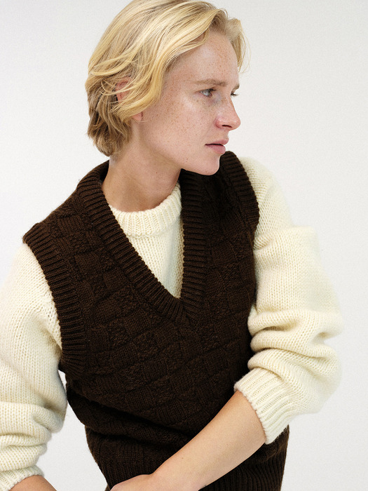 Chess wool vest (Brown)