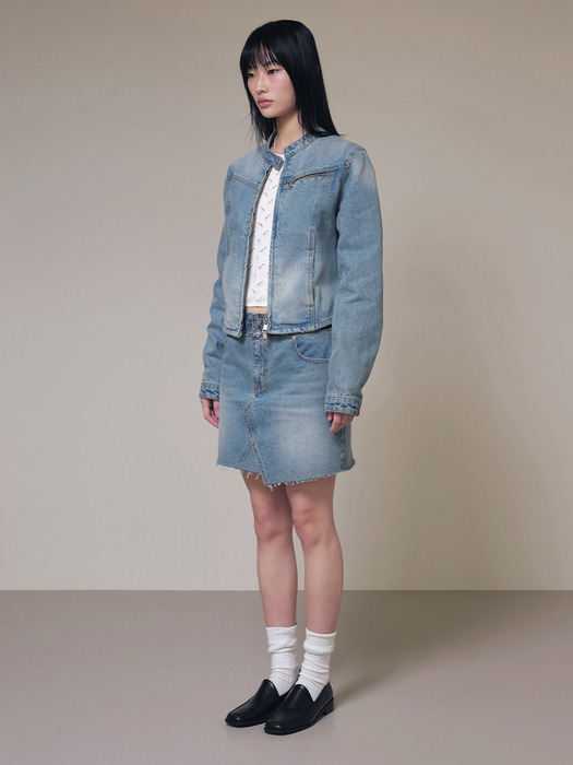 Unbalance Denim Mini Skirt in Blue VJ4SS131-22