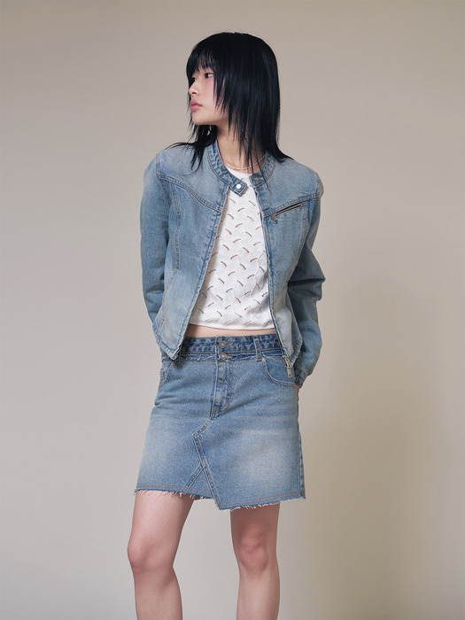 Unbalance Denim Mini Skirt in Blue VJ4SS131-22