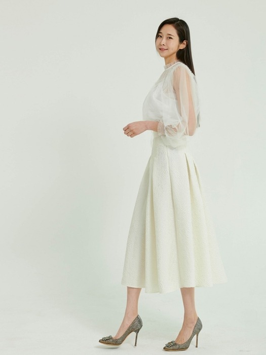 Rosie Jacquard Flare Skirt [Cream]