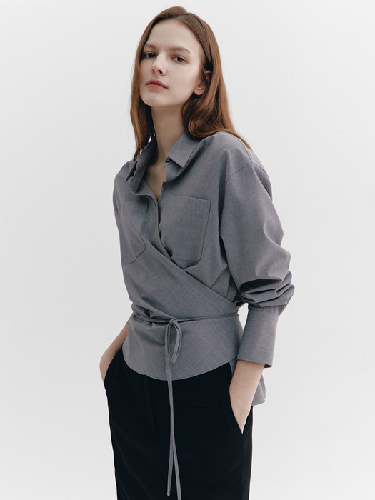 String-up Wrap Shirts MELANGE GRAY