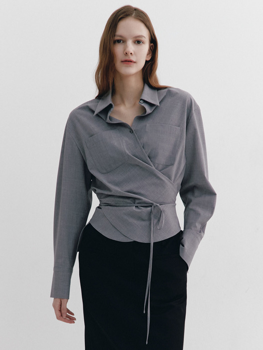 String-up Wrap Shirts MELANGE GRAY