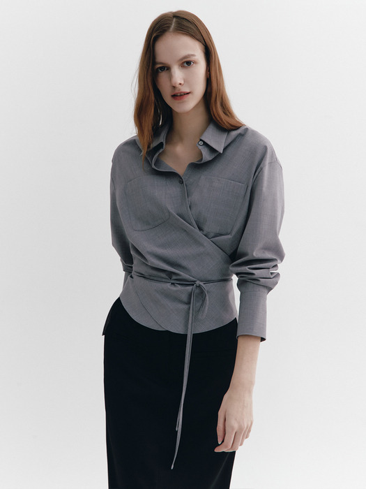 String-up Wrap Shirts MELANGE GRAY