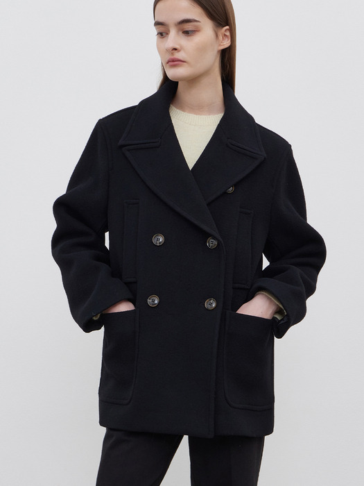 WOOL DOUBLE BREASTED COAT - BLACK