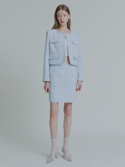 [ESSENTIEL] LUCAS Tweed Mini Skirt_Mint Tweed