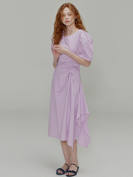Ribbon pin tuck shirring dress_Lavender