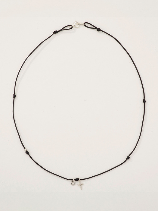 The Cross Black Silk Necklace